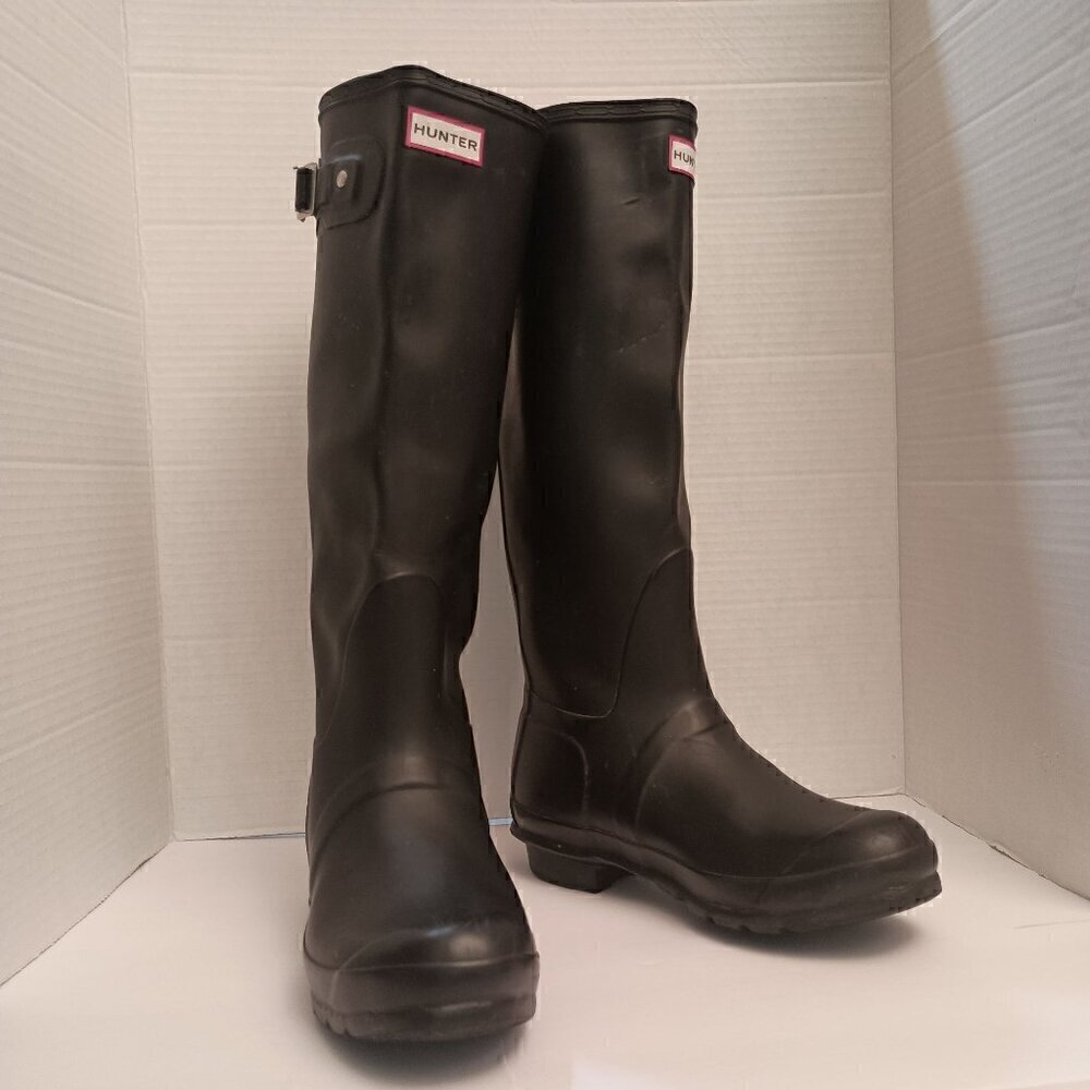 Hunter Women Original Back Adjustable Tall Rubber Rainboot Fisherman Black Size7